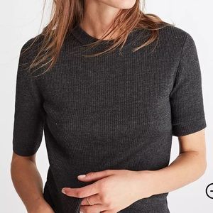 Madewell Ribbed Sweater Wool Short Sleeve Black XS